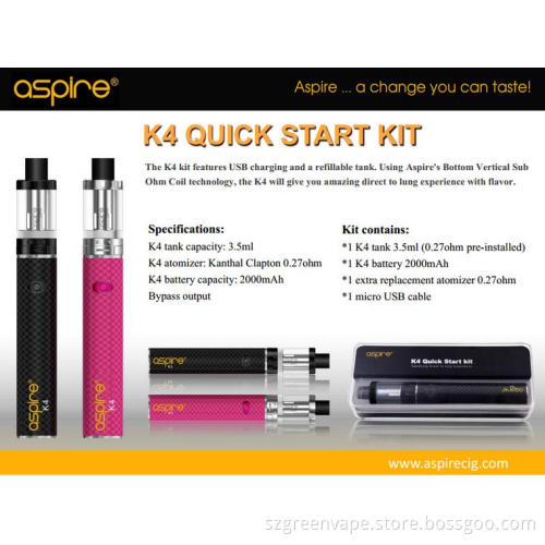 New Released Vape Kit Pen Style Aspire K3 Start Kit Aspire K2/ K3/ K4 Quick Starter Kit Wholesale